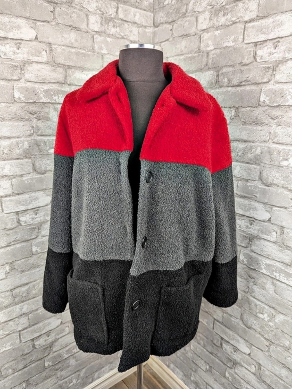 Vintage Color Block Teddy Shacket Size Large